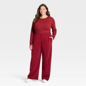 A New Day - Women's High-Rise Sandwash Pull-On Pants - A New D Maroon XL Long